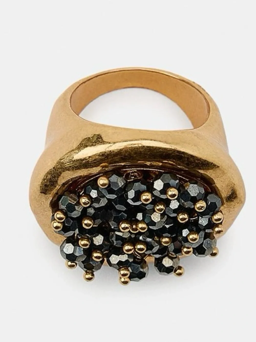 Zara Gold Ring with Black Crystal Cluster